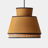 Boho Style - Statement Lampshade with Beige color Fabric and Rattan